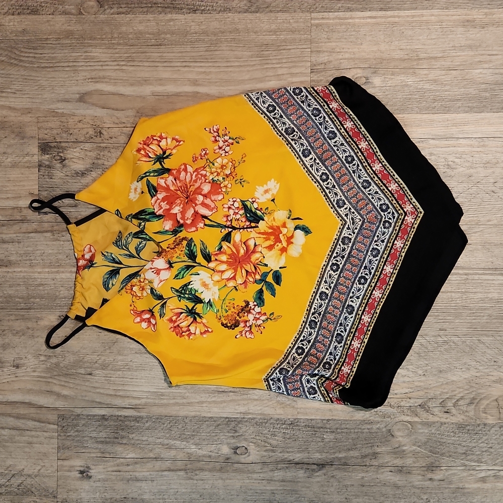 Yellow floral sleeveless blouse